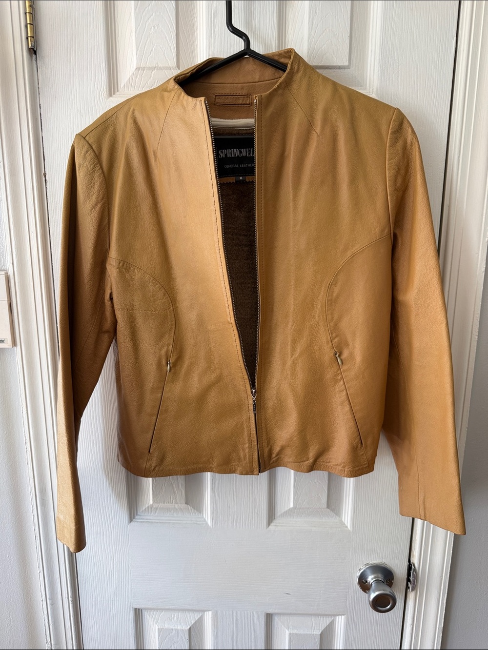 Women's Tan Leather Zip Jacket